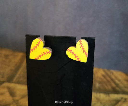 Softball Heart Wooden Studs